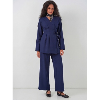 Kadın Kimono Pantolon Kumaş Takım 30054 - Lacivert