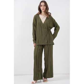 Kadın Örme Kimono Pantolon İkili Takım 30067 - Haki