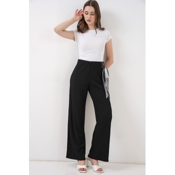 Kadın Fularlı Örme Pantolon 30070 - Siyah