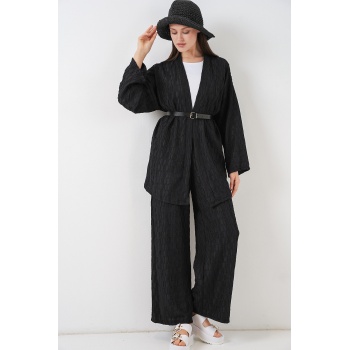 Kadın Kimono Pantolon İkili Takım 30078 - Siyah