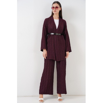 Kadın Kimono Pantolon İkili Takım 30078 - Bordo