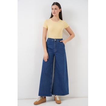 Kadın Geniş Paça Yüksek Bel Kot Pantolon 30080 - Mavi