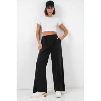 Kadın Beli Lastikli Bol Paça Pantolon 30087 - Siyah