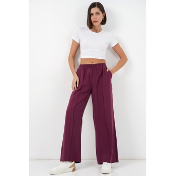 Kadın Beli Lastikli Bol Paça Pantolon 30087 - Bordo