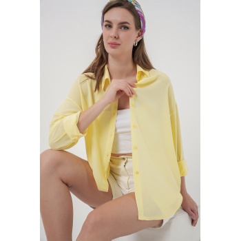 Kadın Oversize Viskon Gömlek 3785 - Sarı