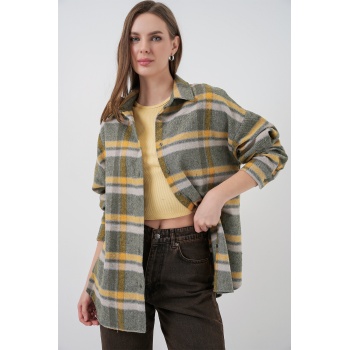 Kadın Ekose Desen Oversize Oduncu Gömlek 3854 E.Yeşil