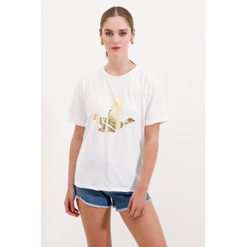 4317 Bisiklet Yaka Baskılı Tişört - Altın Sarısı