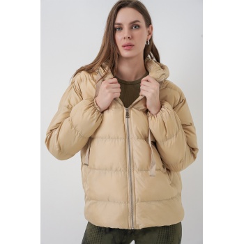 5117 Kapşonlu Şişme Mont - Vizon