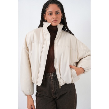 Kadın Oversize Bomber Şişme Mont 5124 - Ekru