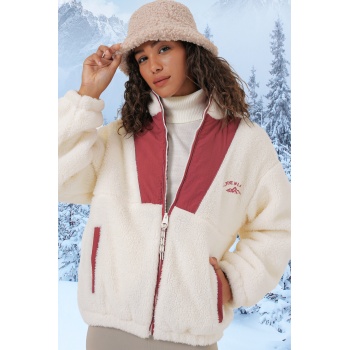 5194 Kadın Peluş Mont Ceket - Kiremit