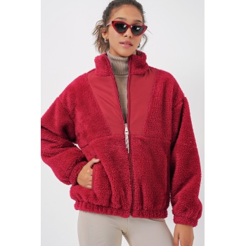 5194 Kadın Peluş Mont Ceket - A.Bordo