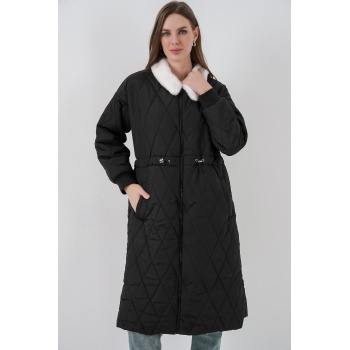 Kadın Kapitone Uzun Şişme Mont 5221 - Siyah