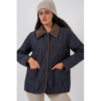 Kadın Kapitone Oversize Mont 5226 - Lacivert Kahve