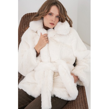 Kadın Peluş Kürk Mont 5234 - Ekru