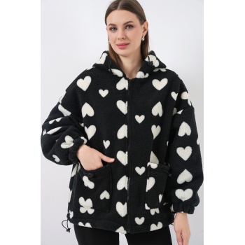 Kadın Kapüşonlu Peluş Ceket 5236 - Siyah
