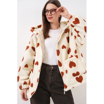 Kadın Kapüşonlu Peluş Ceket 5236 - Taba