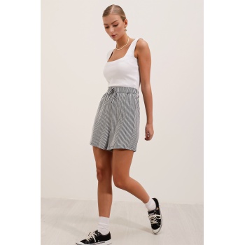5329 Çizgili Şort - Siyah