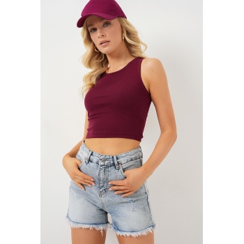 Kadın Püsküllü Kot Şort 5338 - Mavi