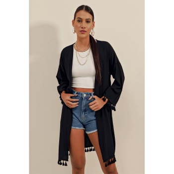 5833 Fırfırlı Kimono - Siyah