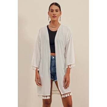 5833 Fırfırlı Kimono - Beyaz