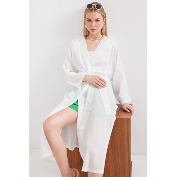5835 Yırtmaçlı Yazlık Kimono - Beyaz