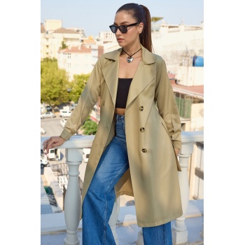 5853 Kruvaze Yaka Trençkot - A.Haki