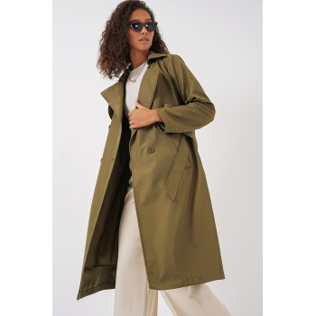 5918 Kruvaze Yaka Trençkot - Haki