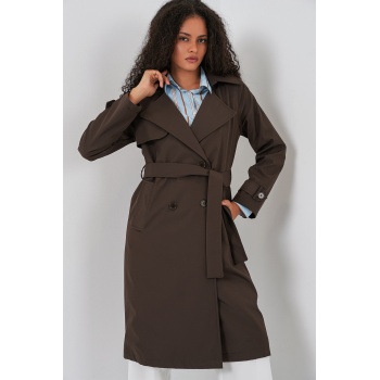 5918 Kruvaze Yaka Trençkot - C. Kahverengi