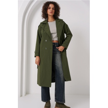 5936 Kruvaze Yaka Trençkot - Haki