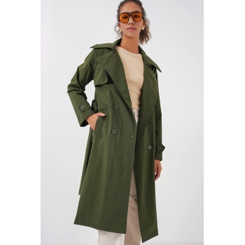 5938 Kruvaze Yaka Trençkot - Haki