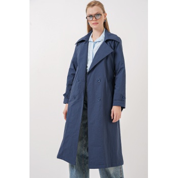 5938 Kruvaze Yaka Trençkot - Lacivert
