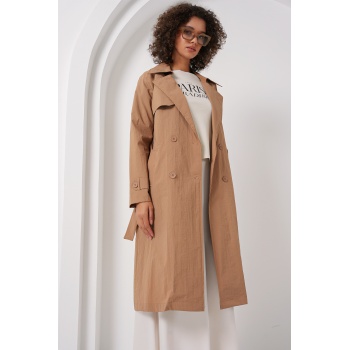 5938 Kruvaze Yaka Trençkot - Camel