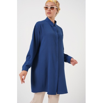 Kadın Uzun Gömlek Tunik 5945 - İndigo