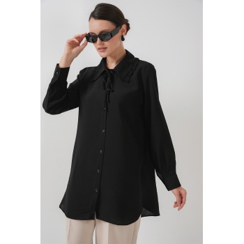 Fırfırlı Uzun Gömlek Tunik 5952 - Siyah