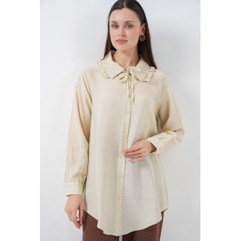 Fırfırlı Uzun Gömlek Tunik 5952 - Ekru