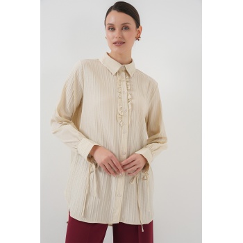 Fırfırlı Uzun Gömlek Tunik 5953 - Bej