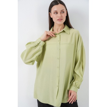Kadın Uzun Oversize Gömlek 5965 - E.Yeşil
