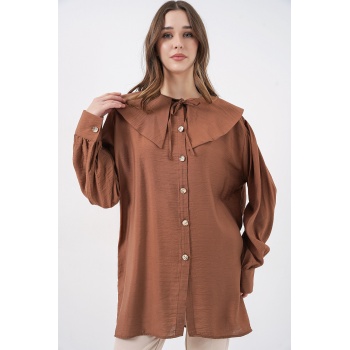 Kadın Bebe Yaka Uzun Tunik 5967 - Sütlü Kahve