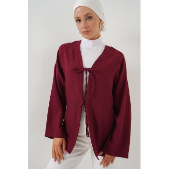 Keten Tesettür Kimono 5968 - Bordo