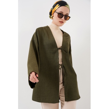 Keten Tesettür Kimono 5968 - Haki
