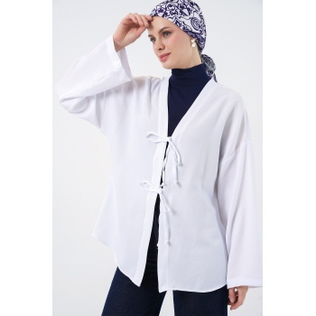 Keten Tesettür Kimono 5968 - Beyaz