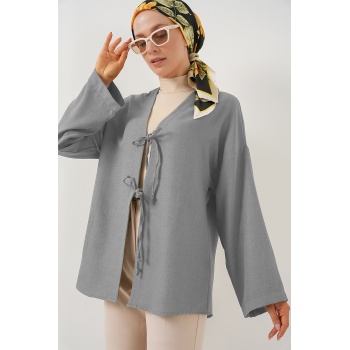 Keten Tesettür Kimono 5968 - Gri