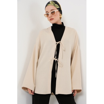 Keten Tesettür Kimono 5968 - Krem