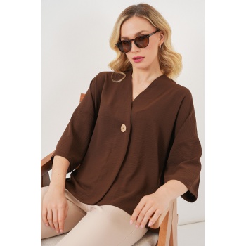 Kadın Kısa Kol Oversize Kimono 5969 - Kahverengi