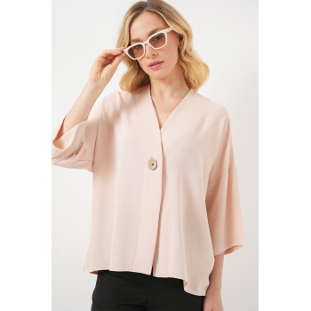 Kadın Kısa Kol Oversize Kimono 5969 - Krem