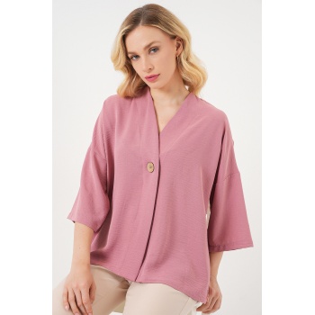 Kadın Kısa Kol Oversize Kimono 5969 - Gül Kurusu