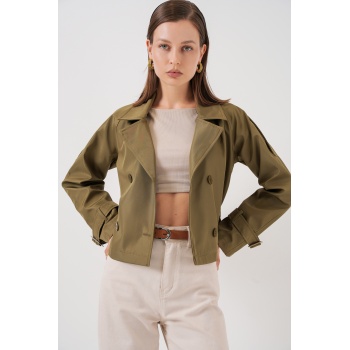 Kadın Kemerli Kısa Trençkot 5970 - Haki