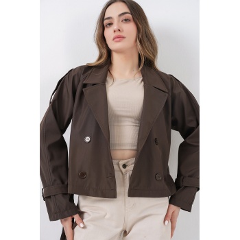 Kadın Kemerli Kısa Trençkot 5970 - A.Kahve