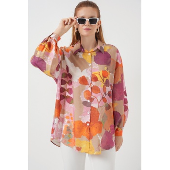 Kadın Desenli Overize Gömlek Tunik 5971 - Turuncu