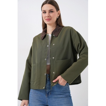 Kadın Cep Detaylı Kısa Ceket 5975 - Haki